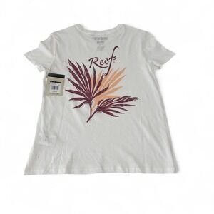 NWT Reef Shirt Womens S White Layla Dusk Purple Flower Classic Tee